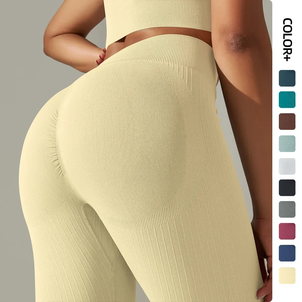 

Seamless Leggings Yoga Pants Sports Fitness High Waist Peach Hip-lifting Knitted Thread Skinny Running Gym Trousers for Women