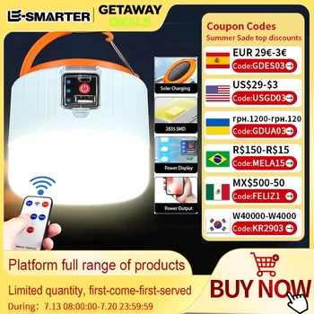 야외 태양광 LED 램프 충전식 전구, 비상 조명 후크 업 캠핑 낚시 휴대용 랜턴 조명