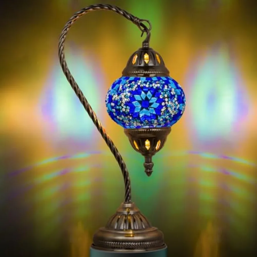 

Stained Glass Lamp Turkish Moroccan Table Lamp with Vintage Style Handmade Tiffany Lamps with Mosaic GlassandSwan Neck Bronze B