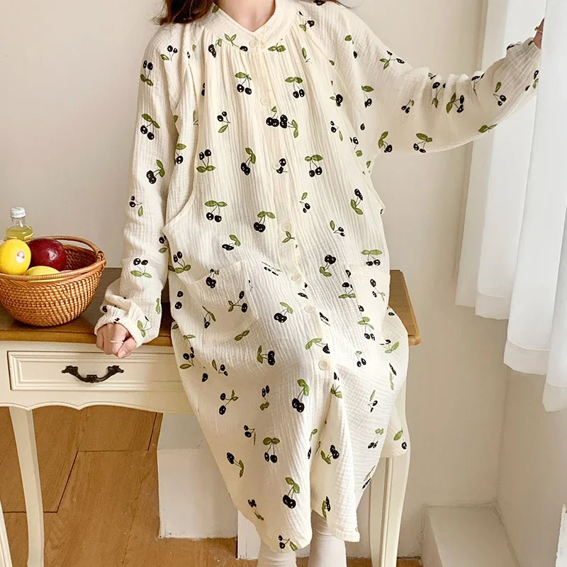 

100% Cotton Double Gauze Maternity Nursing Robes Long Sleeve Breastfeeding Sleepwear for Pregnant Women Youth Pregnancy Hospital