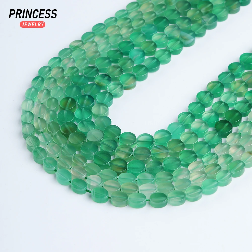 Cuentas de ágata verde Natural para fabricación de joyas, abalorios planos redondos y ovalados de 6 y 8mm, piedras preciosas sueltas para pulsera, venta al por mayor, accesorios de bricolaje