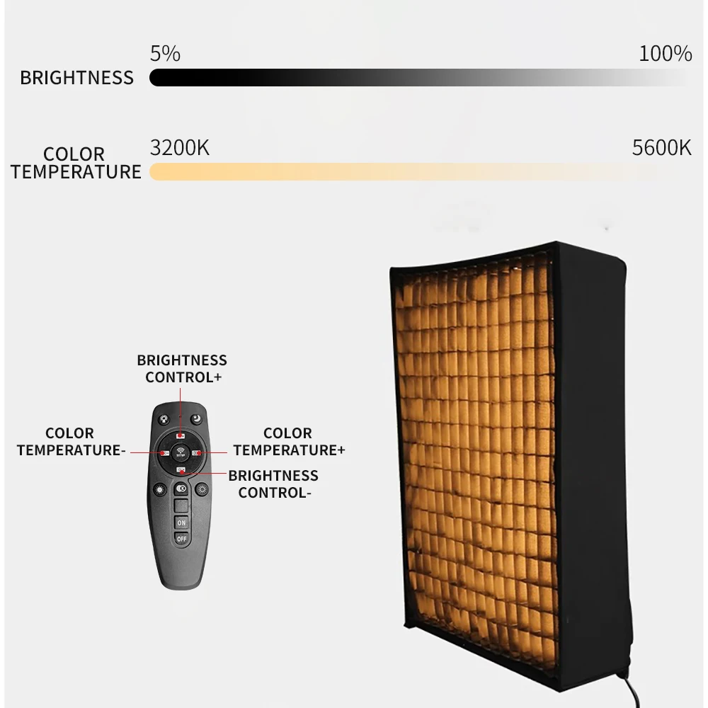 SH 63x63cm Photography Softbox With Honeycomb Comes With Light Panel Grid 3200-5600k Adjustable For Video Studio