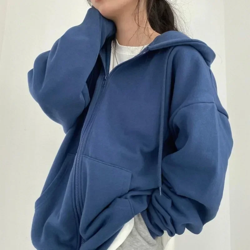 Autumn Women Hoodies Zip Up Pocket Oversized Harajuku Korean Sweatshirts Female Long Sleeve Hooded Streetwear Casual Y2k Tops