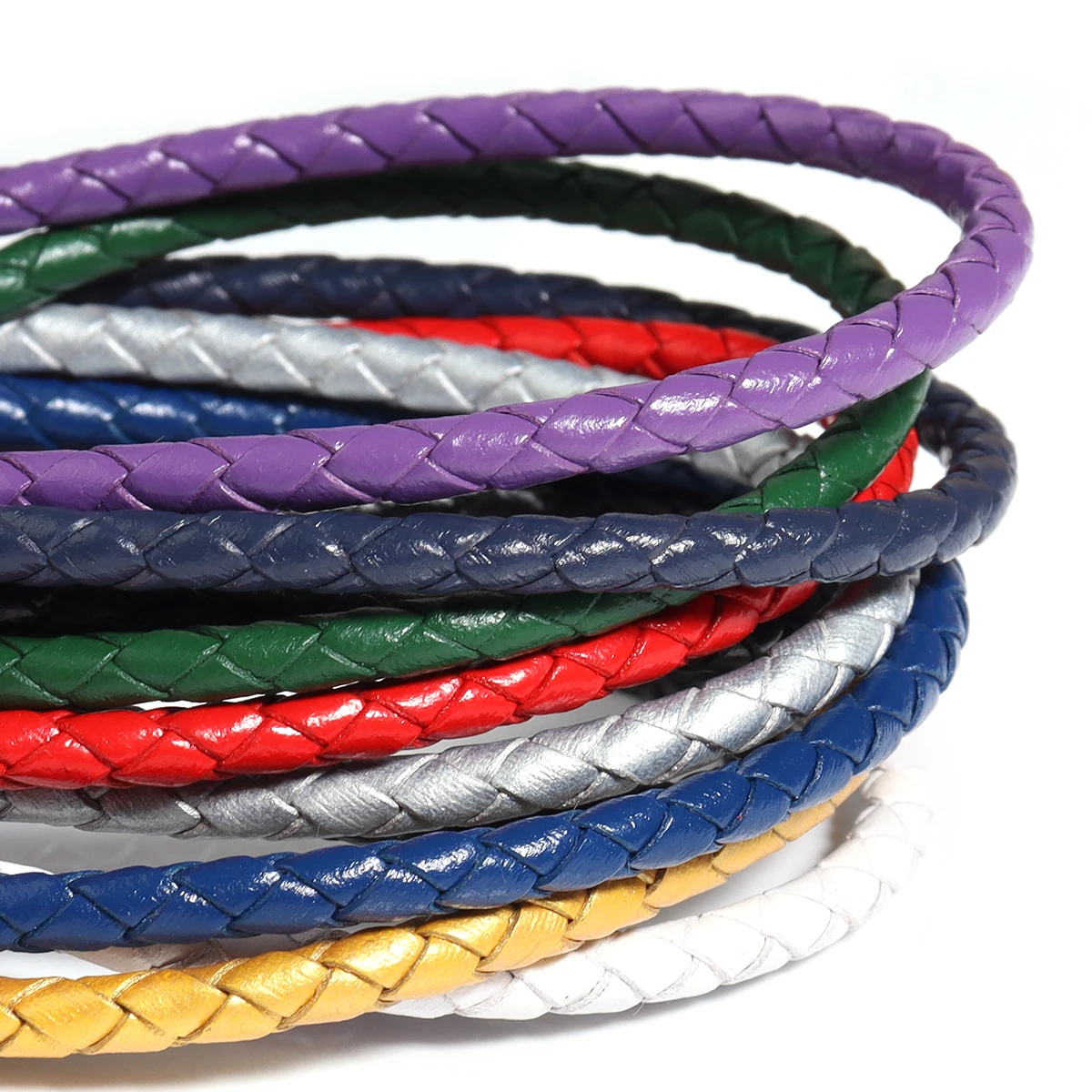 Cordon en cuir véritable tressé de 2Yards 3/4/6mm, corde ronde colorée en cuir pour la fabrication de bracelets de bijoux, accessoire de collier à faire soi-même