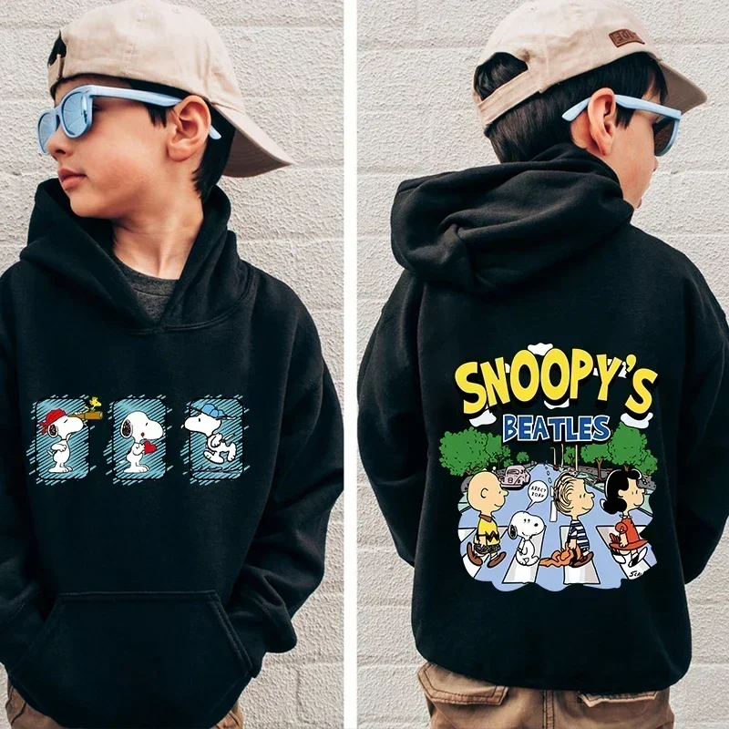 

New Peanuts Snoopy Print Children's Clothing Kids Hoodie Autumn and Winter Plus Velvet Hoodie Fashion Causal Loose Unisex Hoodie
