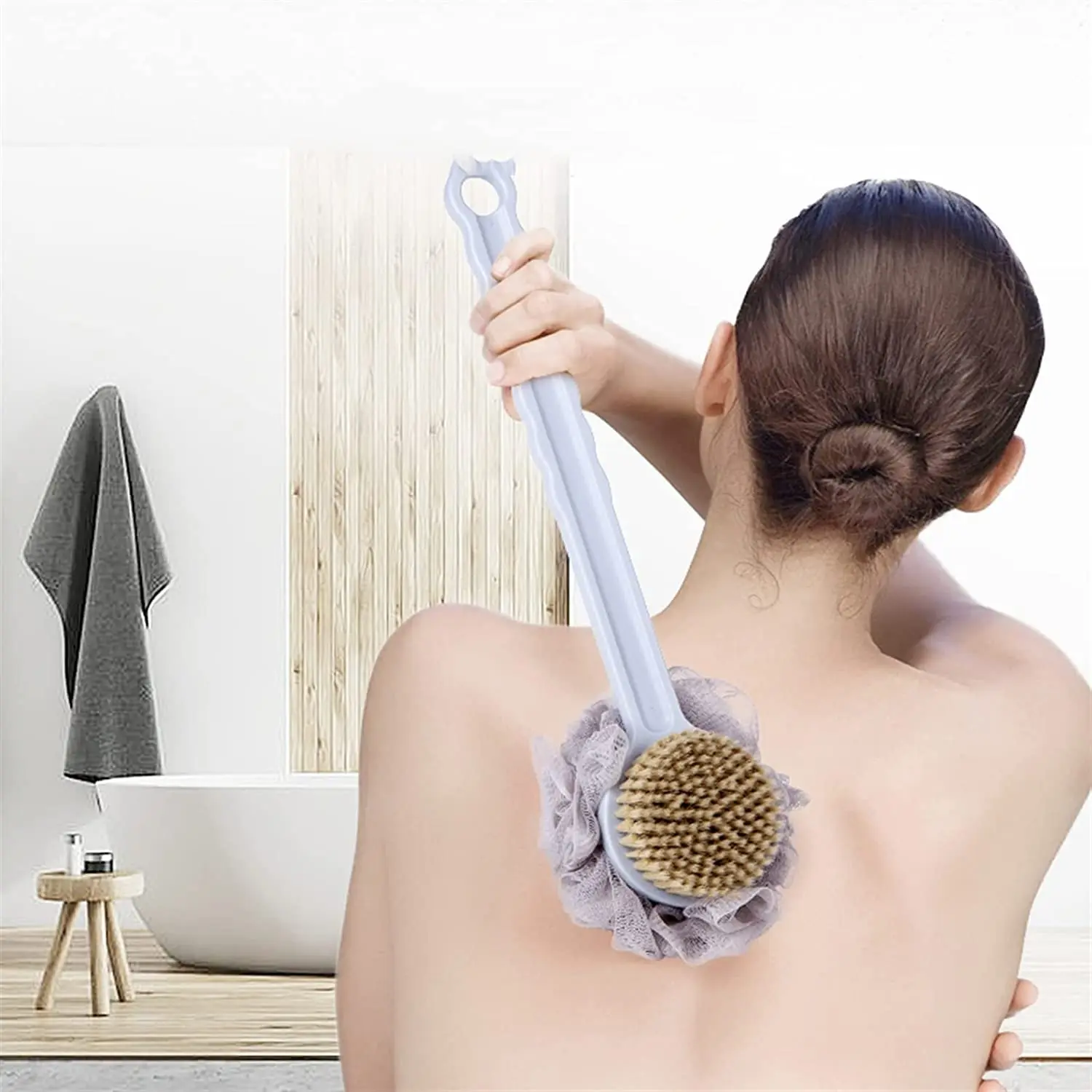 Shower Body Brush,Back Scrubber Bath Mesh Sponge with Long Handle for Skin Exfoliating Bath, Massage Bristles Suitable