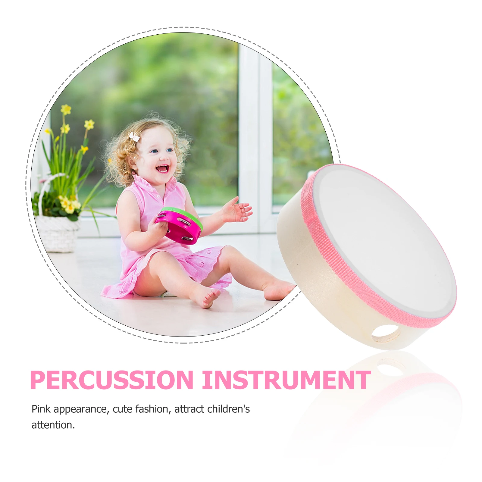

Toddler Musical Instruments Wooden Hand-beating Drum Kids Handheld Baby Toys Pink