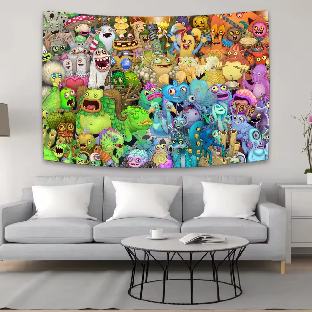 Game My S-Singing Cute M-Monsters Tapestry Background Hanging Cloth Bedroom Tapestry Room Decor Aesthetic Tapestry Wall Party
