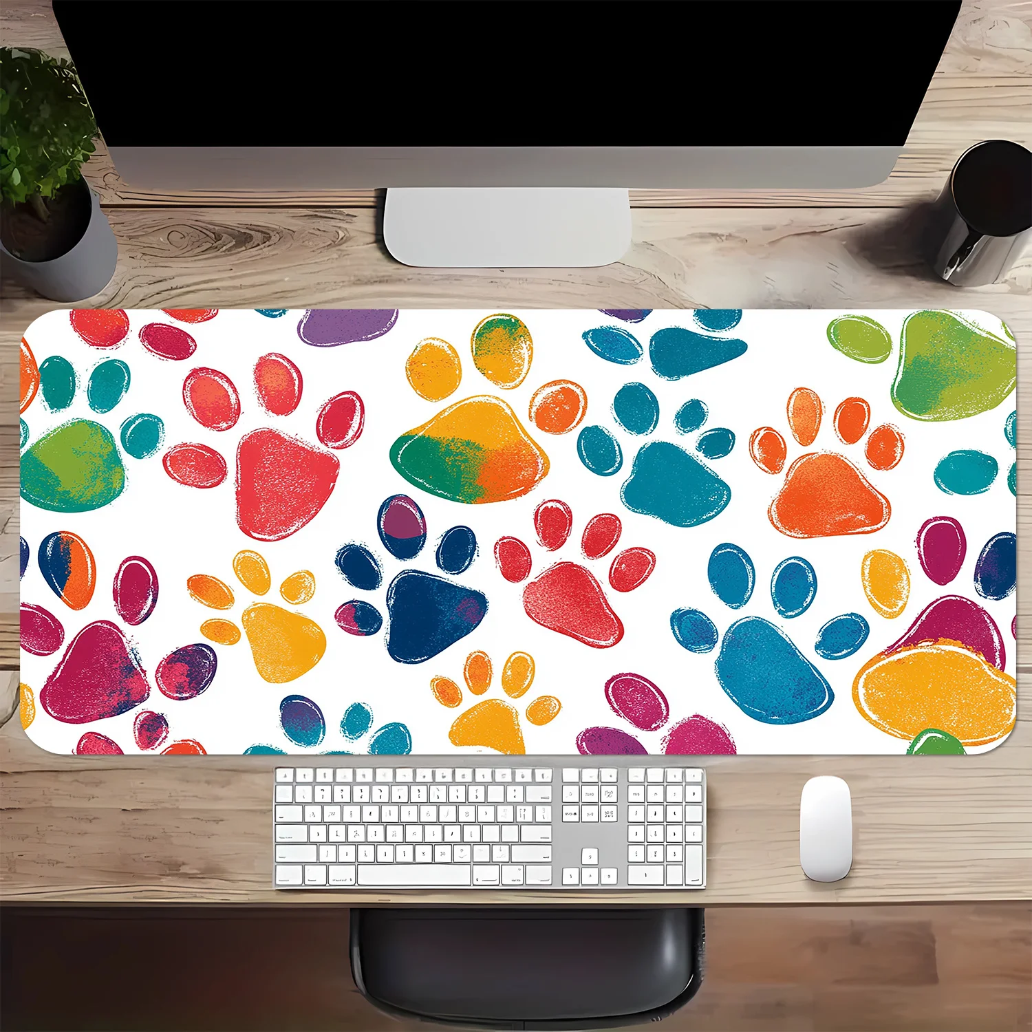 Colorful Rainbow Paw Prints Extra Large Mouse Pad Non-Slip Rubber Desk Mat for Office Computers