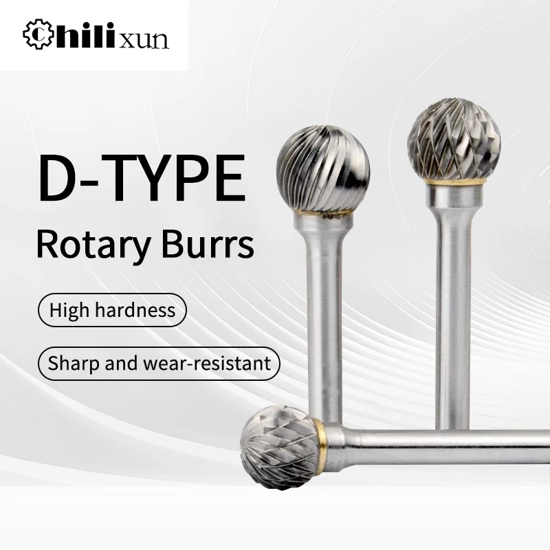 HILIXUN 6-16MM Tungsten çelik taşlama kafası karbür döner dosya D tipi küresel tek çift yuvası kesici parmak freze çakısı
