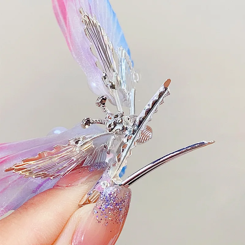Colorful Glitter Big Butterfly Hair Clip Beautiful Moving Wings Pearl Hairpin For Girls Sweet Hairgrip Barrette Hair Accessories