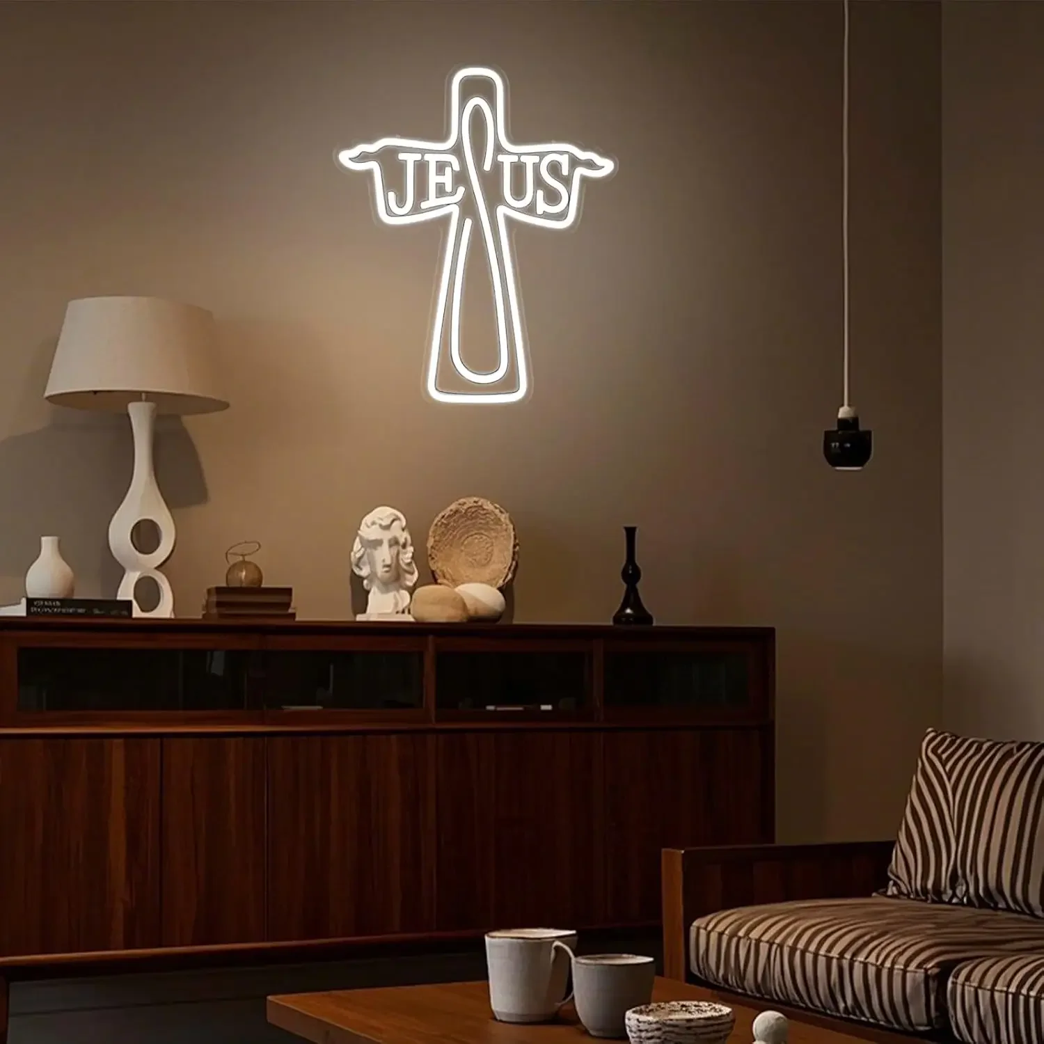 Jesus Cross Fish Neon Sign Dimmable USB LED Wall Lamp Chapel Faith Room Home Wall Decor Religious Gathering Church Opening Gift