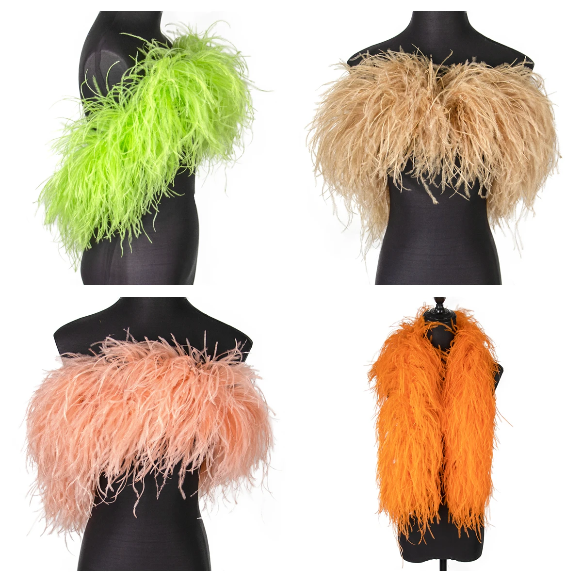 10Ply Ostrich Feather Boa Black 50cm 1M/2M/3M/4M Plume Shawl For Wedding Clothes Tops Decoration PlumasTrims skirt Party/Costume