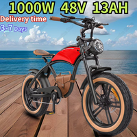 Electric Bicycle 1000W Motor 48V13AH Battery Retro Motorcycle Mountain E Bike All-terrain 20*4.0 Inch Fat Tire Electric Bike