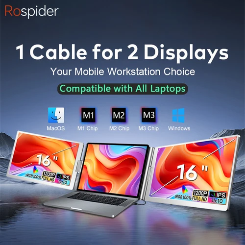 Pantalla dual Monitor portátil extendido FHD Notebook Sub pantalla Extensor de triple pantalla Compatible con todos los PC Rospider