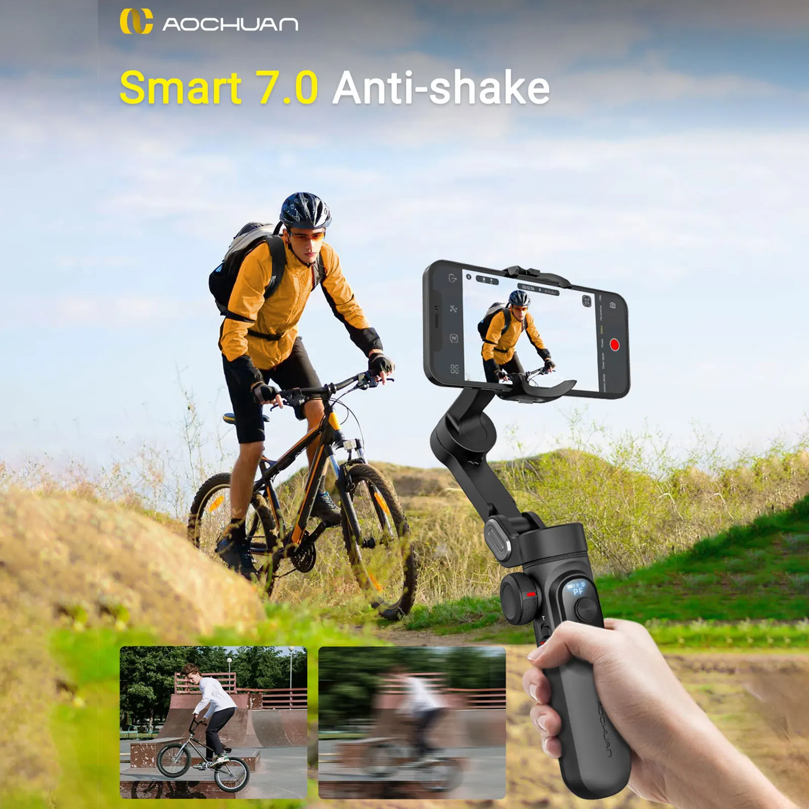 AOCHUAN Smart X Pro Gimbal Handheld Stabilizer for Smartphone OLED Display Wireless Charging Inception Mode(SmartXPro Black)