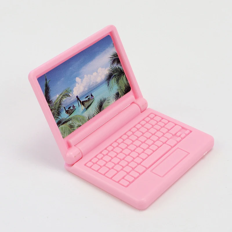 لابتوب مصغر كرتوني للديكور، نموذج مصغر للعب، ديكور لمنزل الدمى ومشاهد المنزل