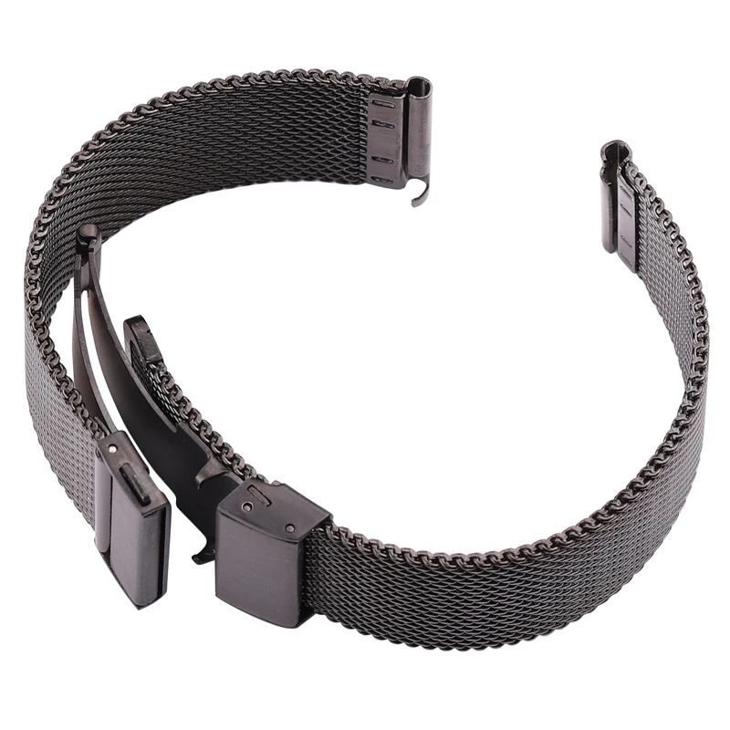 Mesh Milanese Schleife Uhr Band Armband 16mm 18mm 20mm 22mm 24mm Silber Schwarz Armband Handgelenk strap Faltschließe