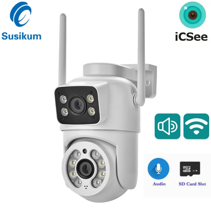 

4MP Wifi IP Camera PTZ Outdoor Dual Screens Human Detection Dual Lens Security Protection IP Camera Audio iCSee App