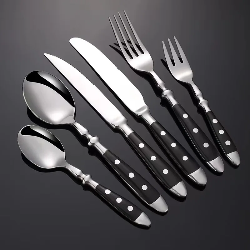 

Stainless Steel Cutlery Set with Starpoint Handle Dinning Fork Steak Knife Teaspoon Creative Retro Western Style Dinnerware Set