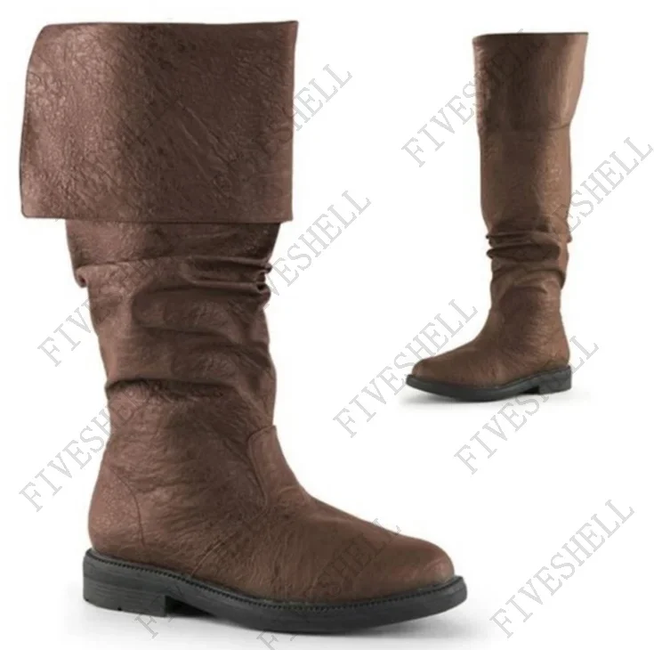 Medieval Men Knight Prince Cosplay Gothic Retro Punk Leather Boots Halloween Carnival Stage Party Props Shoes Elf Vintage Boot