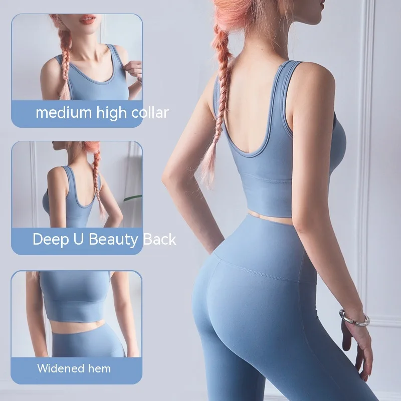 New Full Wrap Anti Glare Fitness Bra, Deep U-shaped Back Top, Shock-abSorbing GatherinG Yoga SportS Vest