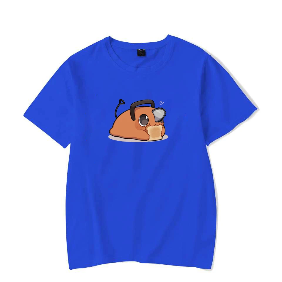 Hot Japanese Anime Pochita Eating Toast Pattern Unisex T-shirt Loose Casual Hip-hop Men Women Tee Trendy Urban Streetwear Shirts