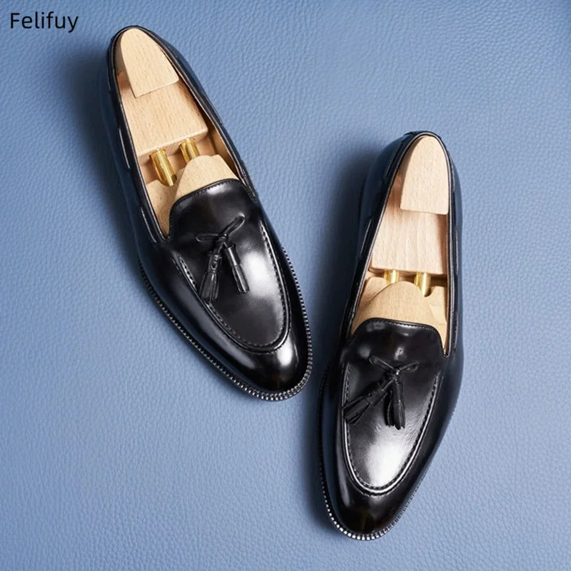 

Мужские туфли-лоферы из натуральной кожи высокого качества, британский стиль, с бахромой, для свадьбы, делового стиля и официальных мероприятий.