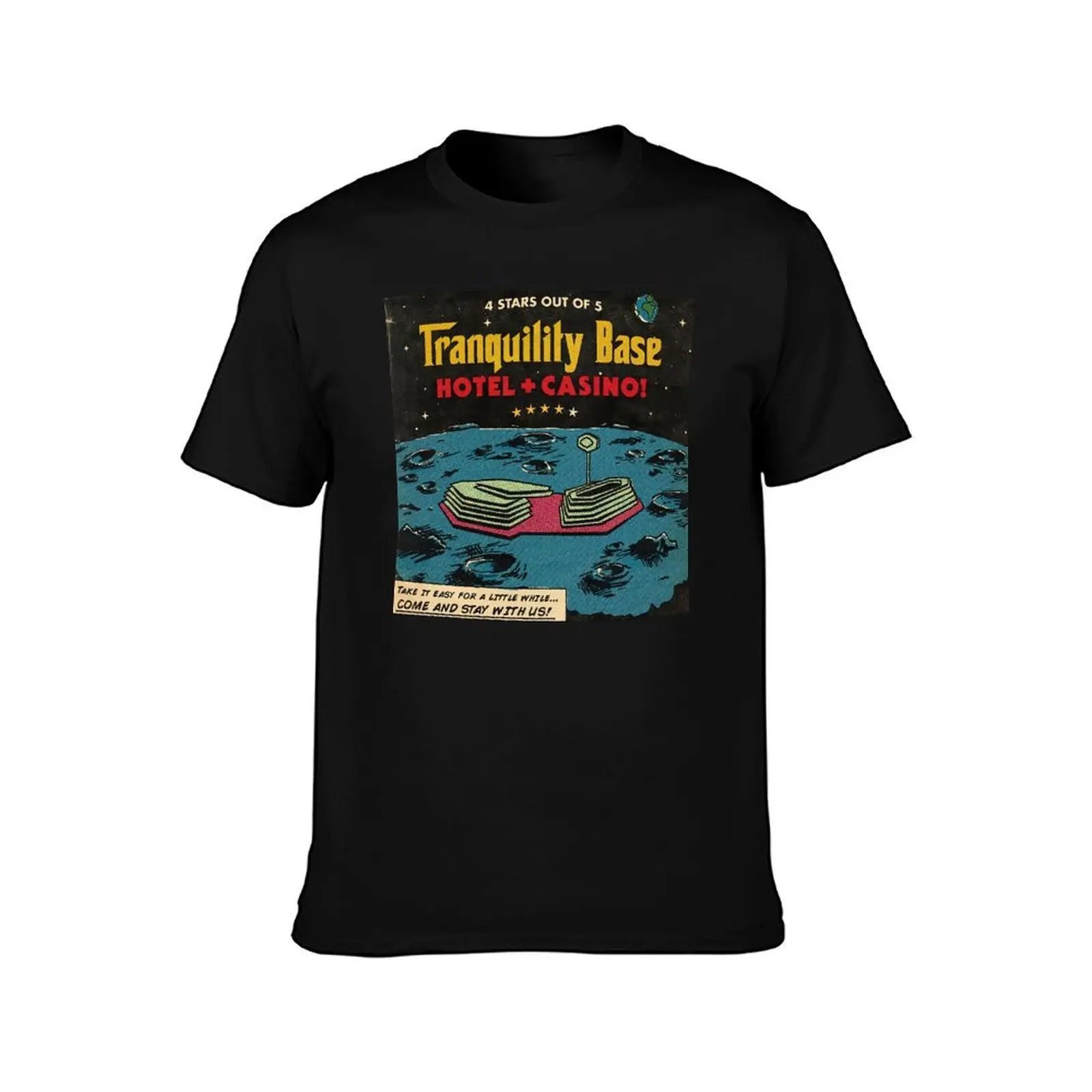 Tranquility Base T-Shirt, Summer Casual Cotton Tee, Oversized Streetwear Tops, Vintage Graphic Print, Loose Fit Short Sleeve