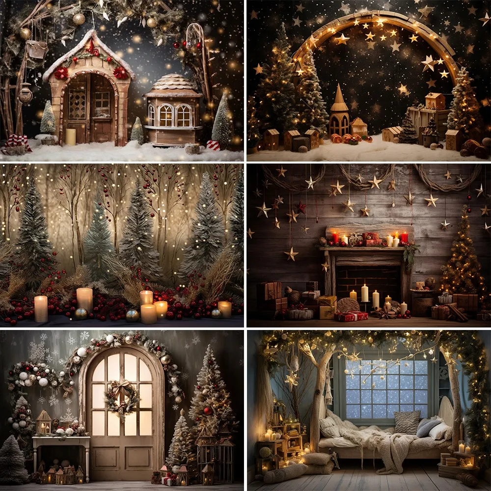 Bonvvie Christmas Backdrop for Photography Xmas Tree Winter Snowman Window Fireplace Kid Family Portrait Background Photo Studio