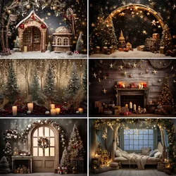 Bonvvie Christmas Backdrop for Photography Xmas Tree Winter Snowman Window Fireplace Kid Family Portrait Background Photo Studio