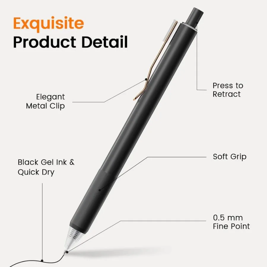 أقلام جل حبر أسود 4 قطع 0.5 ملم قلم كتابة ناعم ونقطة دقيقة للوازم المدرسية المكتبية باللون الأبيض #4