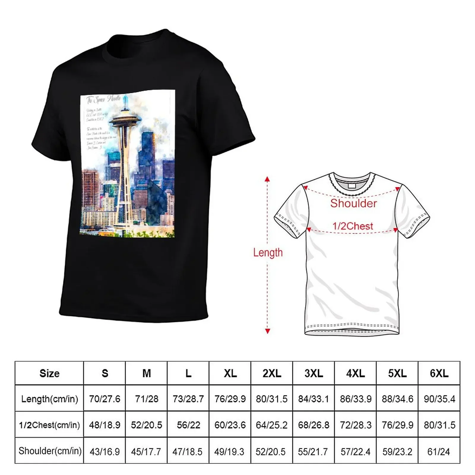 Space Needle, Seattle, Watercolor T-Shirt kawaii clothes sublime street wear t shirts for men