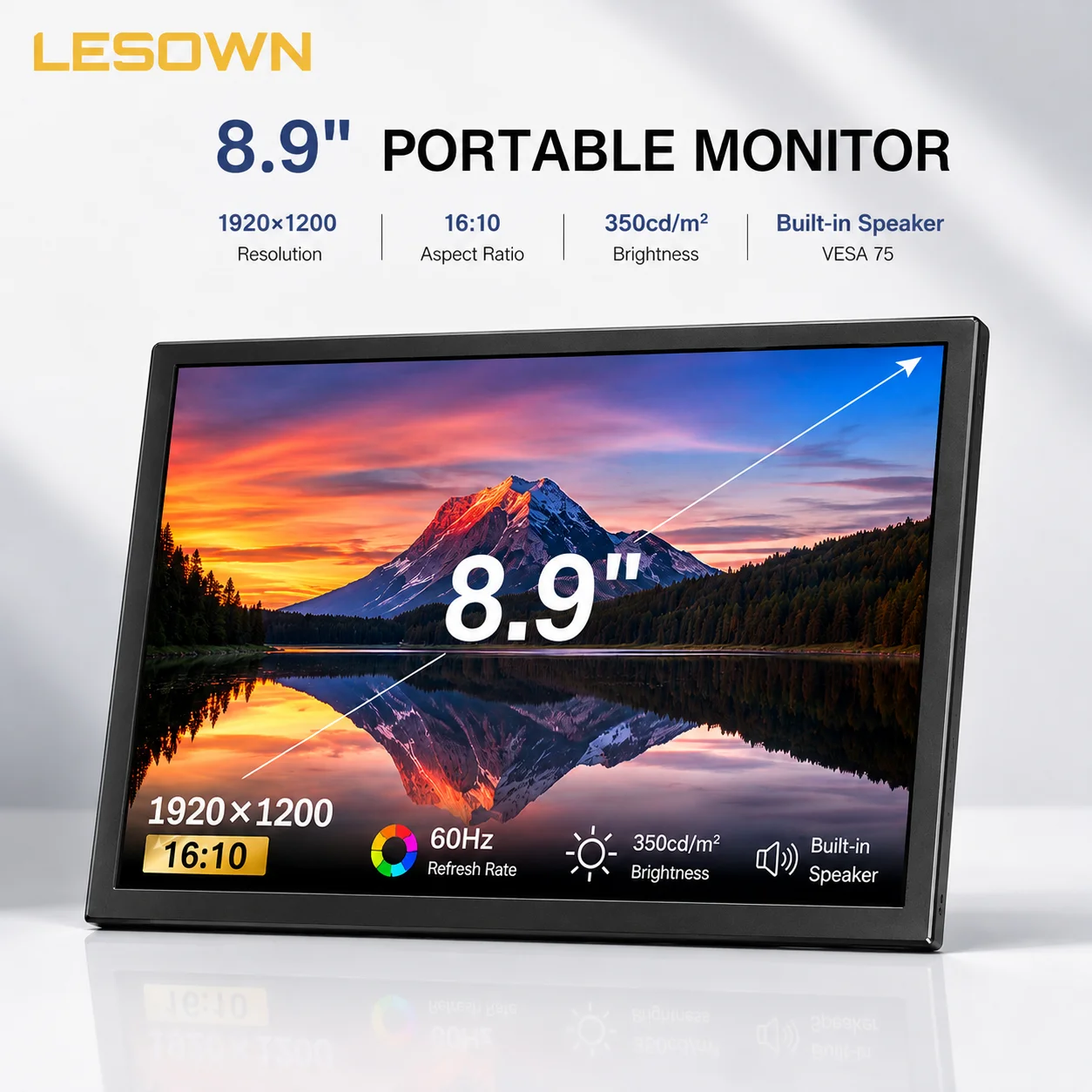 LESOWN 8.9"  Panel HDTV Screen Driver-free Display Plug and Play for Home Hub Portable Device