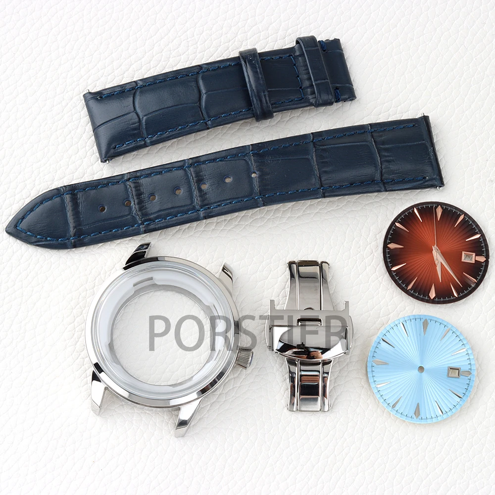 Arched Glass 40mm NH35 Watch Case Leather Bracelet for Cocktail Time Presage NH35 NH36 Movement 35mm Dial Hands No Luminous