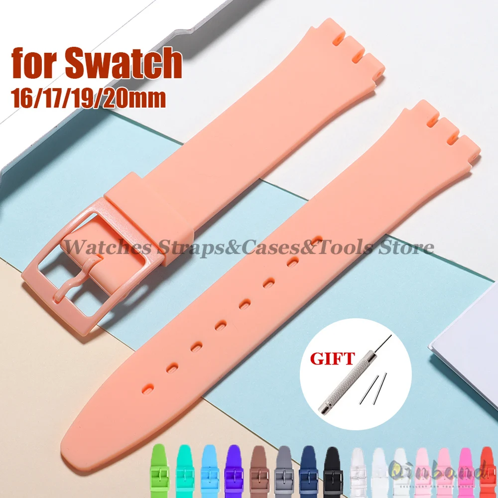 16mm 17mm 19mm 20mm Soft Silicone Watch Bracelet Rubber Colorful Watchband for Swatch Wristband Replacement Accessories withTool