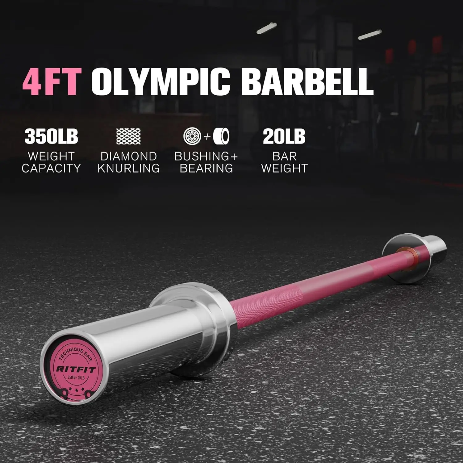 4ft Barbell for Strength and Weightlifting Training - 2 Inch Bar for Squat, Deadlift, Curl, Bench Press, Overhead Pres