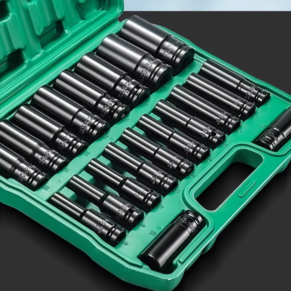 

1/ 2 Inch Drive Socket Set, 20pcs Metric Size (8-32mm) Impact Socket Sets, 6 Point Deep Sockets with a Storage Cage, CR-V Steel