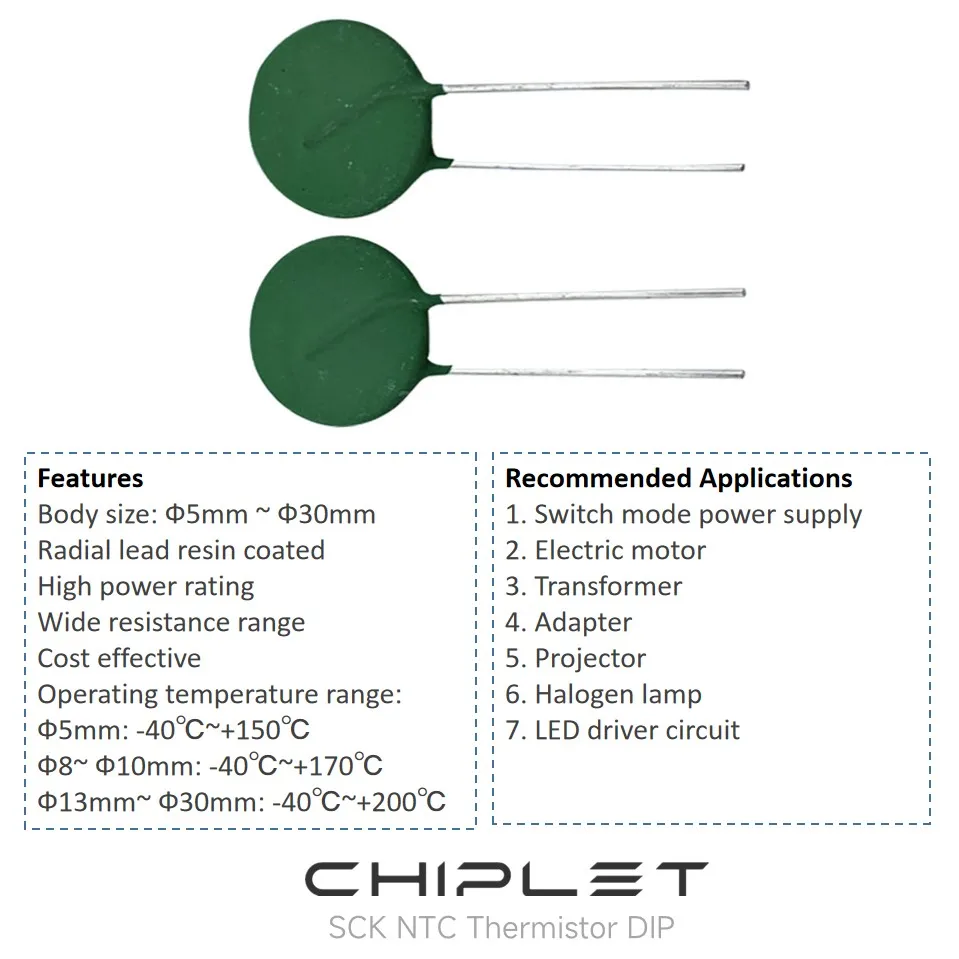 2pcs Thermistor NTC SCK-206 Resistance 20R/6A 6mm 20R 6A Provide All Range Negative Temperature Coefficient