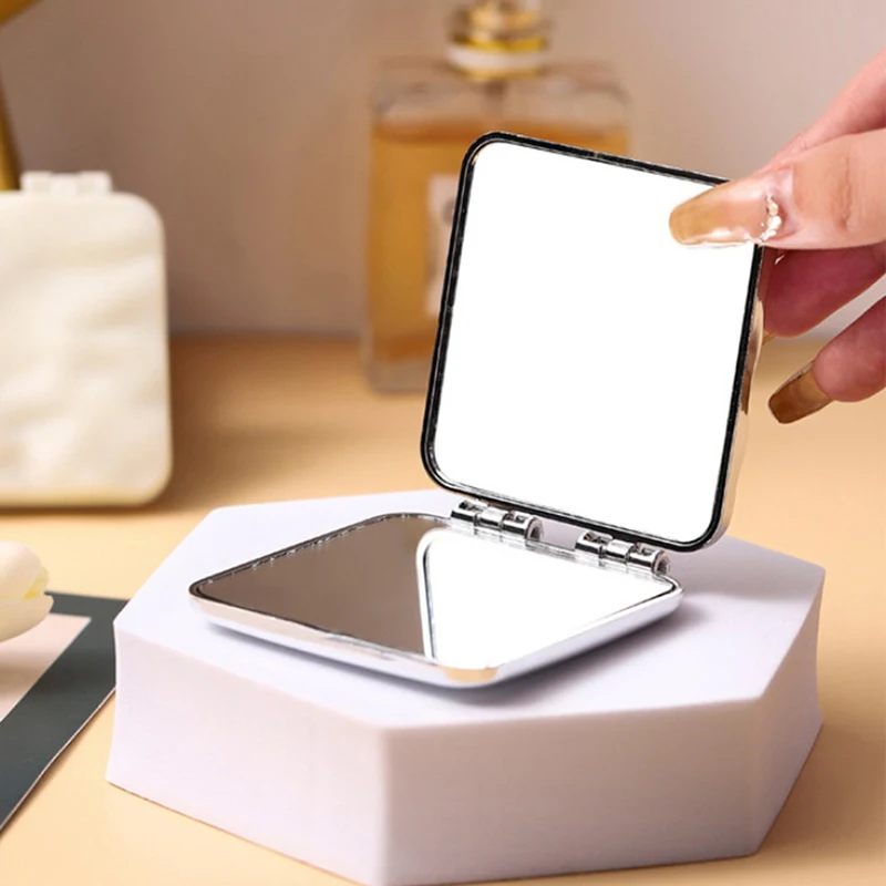 Foldable Plating Makeup Mirror Mini Square Makeup Vanity Mirror Hand Mirrors Double-sided Compact Mirror Pocket Cosmetic Mirror