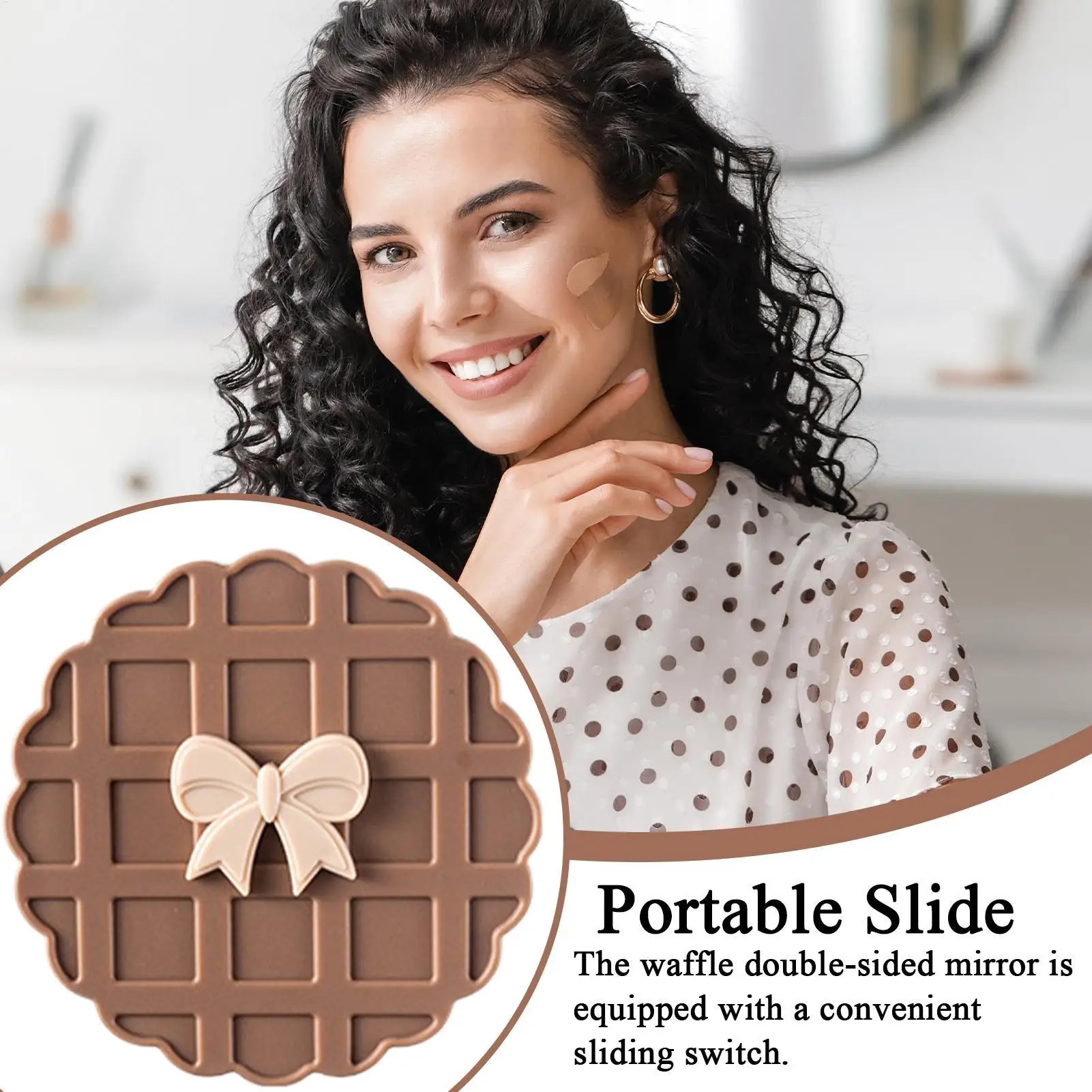 Espelho de maquiagem dupla face portátil waffle design dobrável espelho de bolso para mulheres viagens beleza cosméticos uso diário festa favores