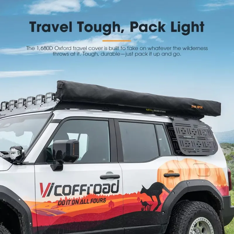 التخييم في الهواء الطلق مقاوم للماء 180 درجة مظلة قائمة بذاتها مظلة جانبية للسيارة مع شريط إضاءة LED #5