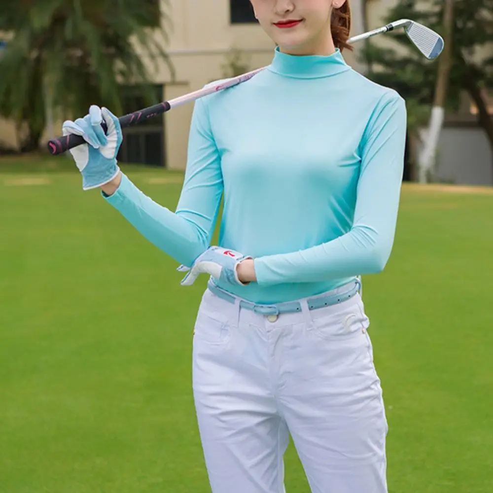 Smooth Quick-Dry Women's Golf Shirt Soft Breathable Long-sleeved T-shirt Stand Collar UV Protection Ice Silk Shirt Summer Season
