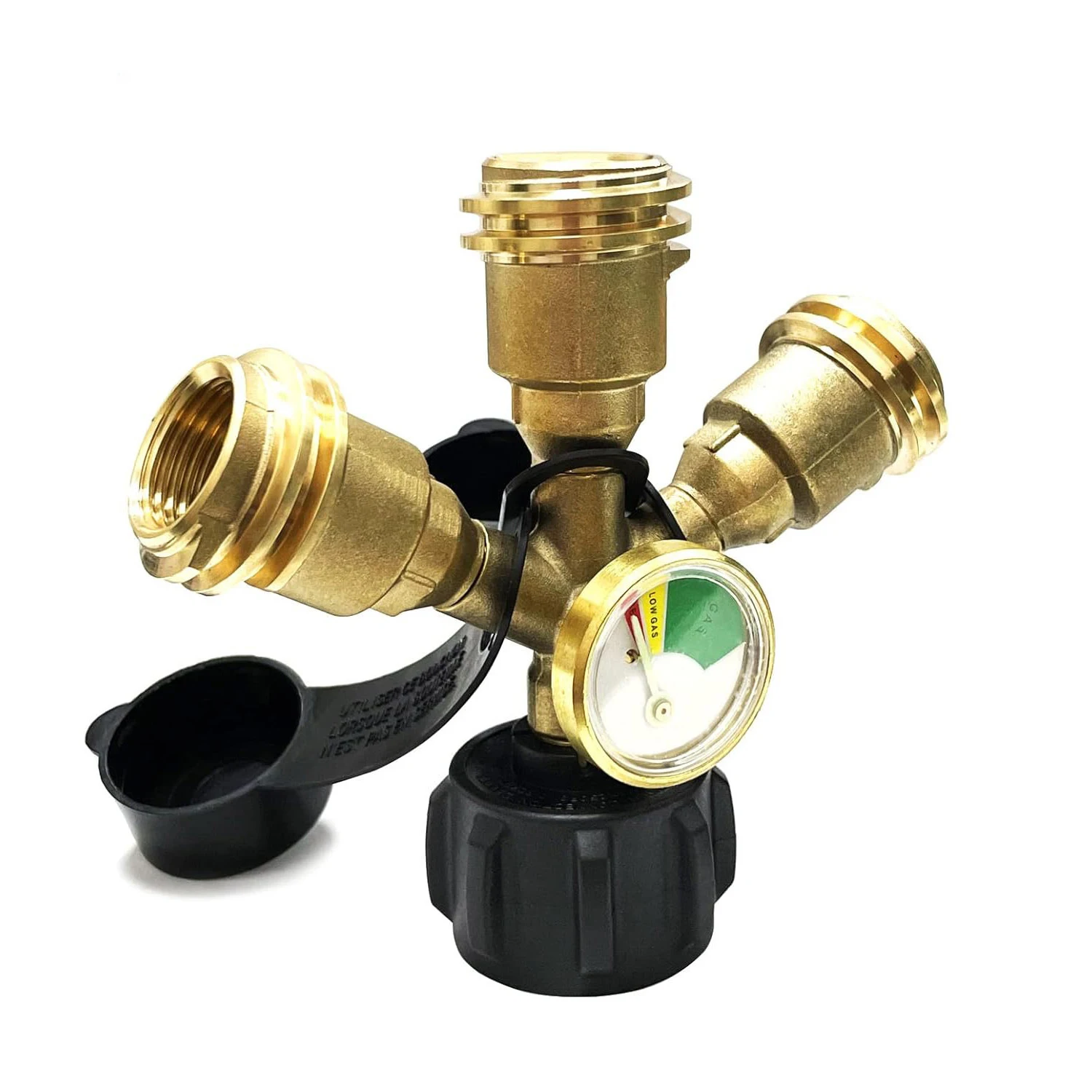 QCC 3Y‑Type Brass Quick Connect Tee Fitting with Gauge, Propane Quick Coupler