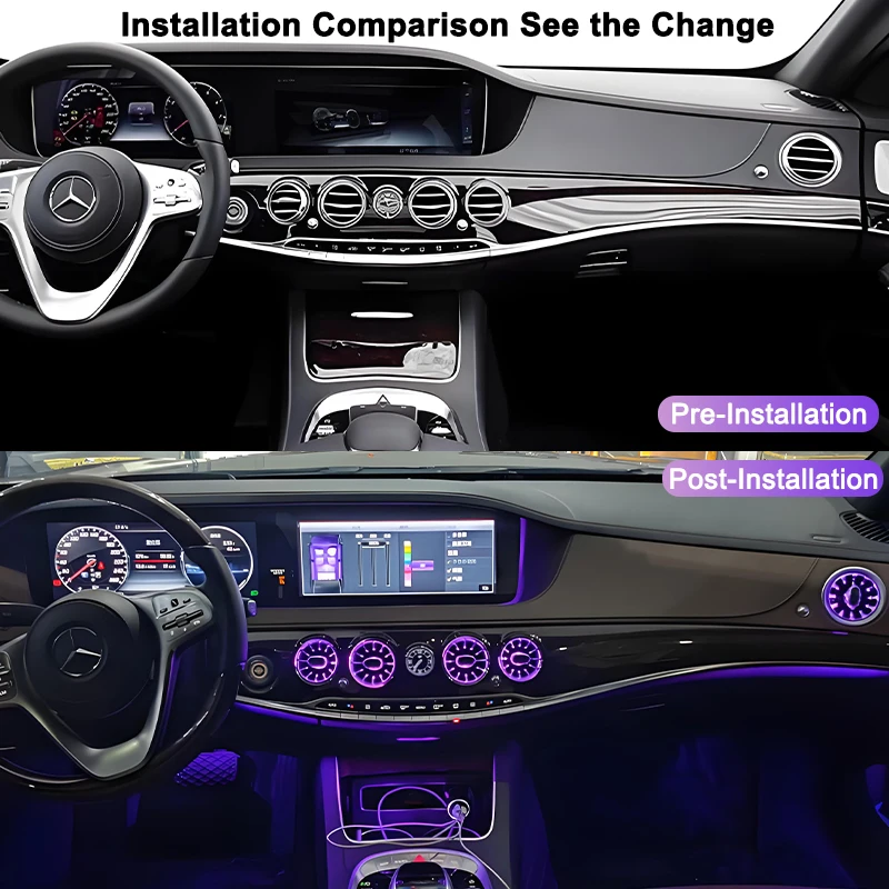 Upgrade OEM 64-Color Air Vent Lights For Mercedes S Class W222 S222 Front Rear LED Vent Set With MBUX Dynamic Ambient Sync