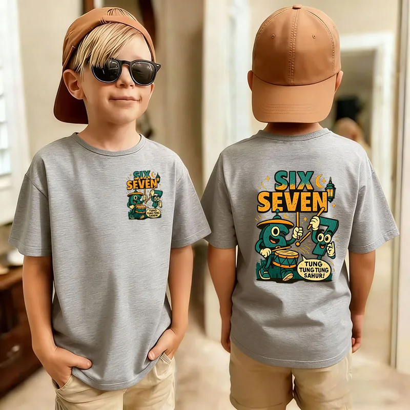 Six Seven Italian Brainrot 67 Number Graphic Cartoon Print T-Shirt Boy/Girl Summer Short Sleeved Kids Casual Tshirt Top