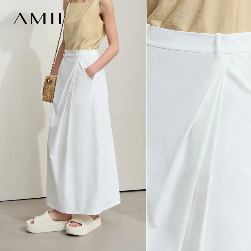 Amii Minimalismus 2025, neue lange Röcke für Frauen, Sommer, Berufung, schwarz, plissiert, elegant, Bürodame, Pendeln, lockerer Rock 12542102