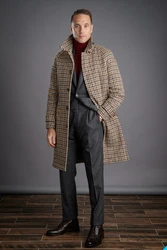 Men Coat Long Overcoat Men Suits Button Shawl Lapel Formal Work Wear Winter Warm Plaid Stripe Plus Size Custom Made Tailored