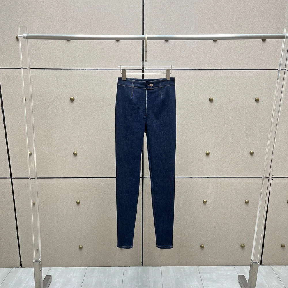 

Cotton Blend Women's Jeans Y2k Bright Line Decoration Vintage Washed High Waist Commuter Straight Pants 2025 Autumn New