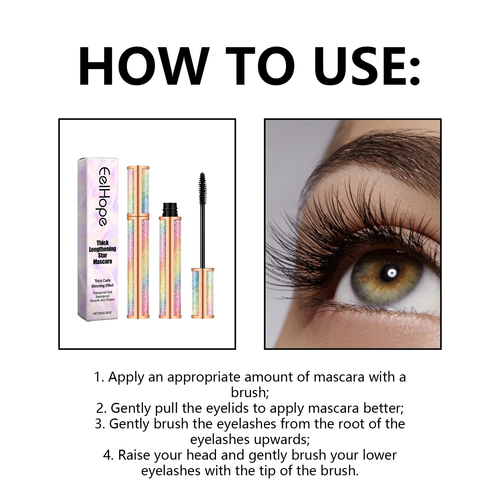 Diamond Lash Mascara, wasserfest und wischfest, langlebig, kräuselnd und voluminös, verdickende Wimpernprimer für die Augen